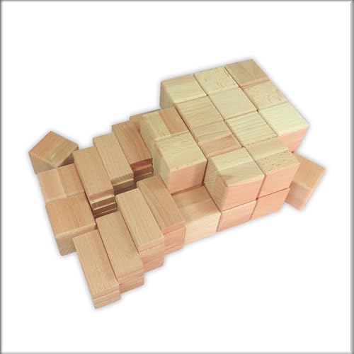 EFFECTA® Holzwürfel XXL 40x40 und Holzbausteine 84er Set Buche massiv, Blöcke Holzklötze zum Spielen, Lernen und Bauen für Kinder ab 1 | 2 | 3 Jahre, abgerundete Kanten Wooden Building Blocks von Stocklot Express