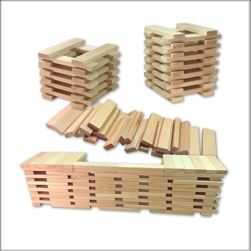 EFFECTA® Natur Holzbausteine 108 Stück Bausteine Buche massiv Holzklötze, Bauklötze Bricks zum Spielen, Lernen und Bauen für Kinder ab 1 | 2 | 3 Jahre, abgerundete Kanten Wooden Building Blocks von Stocklot Express