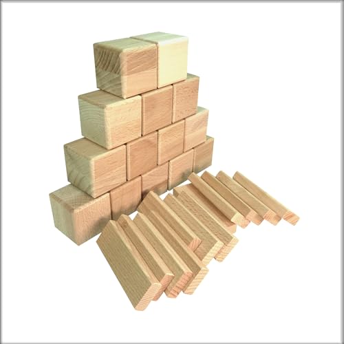 EFFECTA® Natur Holzwürfel Holzbausteine 83 Teile Mix Buche massiv XXL Holzklötze, Holzblöcke Würfel Bricks Wooden Building Blocks zum Spielen, Bauen und Lernen ab 1 | 2 | 3 Jahre, gerundete Kanten von Stocklot Express