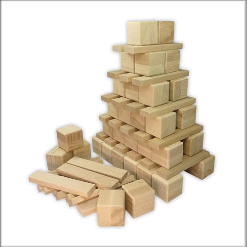 EFFECTA® Natur Holzwürfel und Bausteine 60 Stück Bausteine Buche massiv 40x40mm XXL, Holzklötze, Holzblöcke, Bauklötze zum Spielen, Lernen und Bauen für Kinder ab 1 | 2 | 3 Jahre, abgerundete Kanten von Stocklot Express