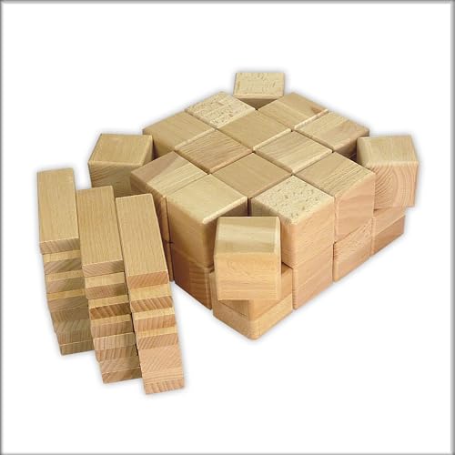 EFFECTA® Natur Holzwürfel und Holzbausteine 60 Teile Mix Buche massiv XXL Holzklötze, Bauklötze Würfel Bricks Wooden Building Blocks zum Spielen, Bauen und Lernen ab 1 | 2 | 3 Jahre, gerundete Kanten von Stocklot Express