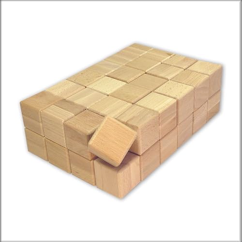 EFFECTA® Naturholz Holzwürfel 48er Set Bricks Würfel Buche massiv 40x40mm XXL Blöcke Holzklötze zum Spielen, Lernen und Bauen für Kinder ab 1 | 2 | 3 Jahre, abgerundete Kanten Wooden Building Blocks von Stocklot Express