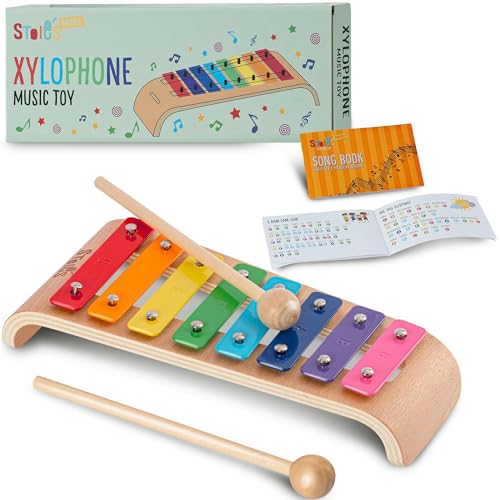 Stoie's 8 Fliesen Regenbogenfarben C-Key Xylofon Klavier Keyboard Spielzeug für Kinder Kleinkinder mit Schlägeln und Notenblatt von Stoie's