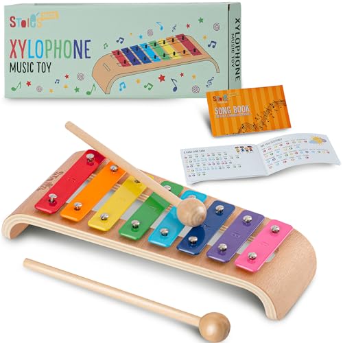 Stoie's 8 Fliesen Regenbogenfarben C-Key Xylofon Klavier Keyboard Spielzeug für Kinder Kleinkinder mit Schlägeln und Notenblatt von Stoie's