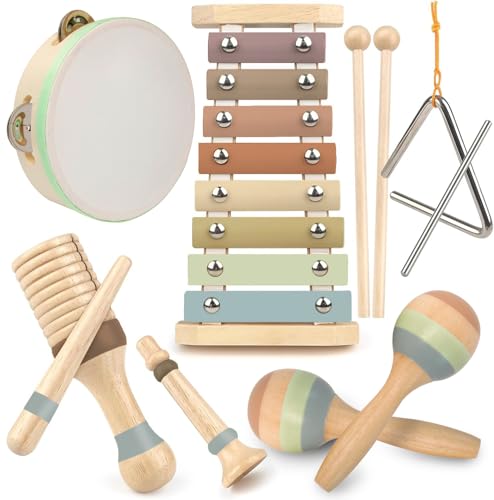 Stoie's Internationale Holzmusikinstrumente für Kleinkinder, Percussionsinstrumente, Babyinstrumente, Baby-Musikinstrumente, Baby-Musikinstrument, Kinder-Musikinstrumente, Baby-Tamburin von Stoie's