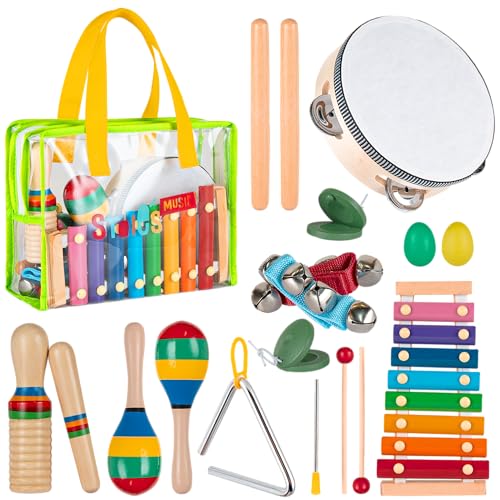 Stoie's Musikspielzeug Set für Kleinkinder ab 3 Jahren – 34-teiliges Holz Percussion Instrumente Set für Jungen & Mädchen – mit Xylophon, Maracas, Trommel & Becken Stoie's Musikspielzeug Set für Kleinkinder ab 3 Jahren – 34-teiliges Holz Percussion Instrumente Set für Jungen & Mädchen – mit Xylophon, Maracas, Trommel & Becken von Stoie's