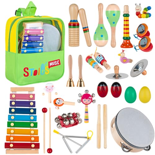 Stoie's Musikspielzeug Set für Kleinkinder ab 3 Jahren – 34-teiliges Holz Percussion Instrumente Set für Jungen & Mädchen – mit Xylophon, Maracas, Trommel & Becken Stoie's Musikspielzeug Set für Kleinkinder ab 3 Jahren – 34-teiliges Holz Percussion Instrumente Set für Jungen & Mädchen – mit Xylophon, Maracas, Trommel & Becken von Stoie's