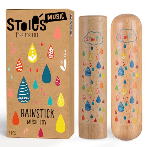 Stoie's Regenstab-Spielzeug aus Holz, 2er-Pack, beruhigender Klang, pädagogisch wertvoll, Rhythmus- und Koordinationsfähigkeiten von Stoie's