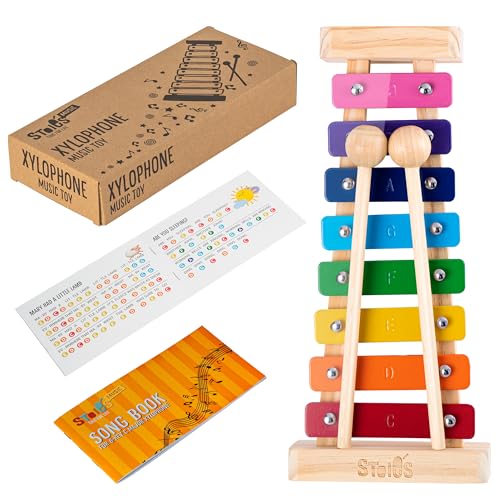 Stoie's 8 Fliesen Regenbogenfarben C-Key Xylofon Klavier Keyboard Spielzeug für Kinder Kleinkinder mit Schlägeln und Notenblatt von Stoie's