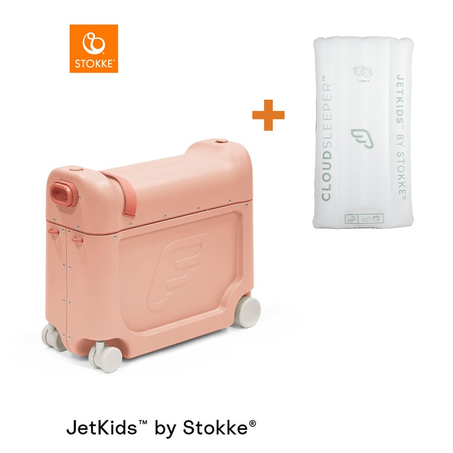 JETKIDS™ BY STOKKE® Aufsitzkoffer BedBox™ Coral Pink und Matratze CloudSleeper™ weiß von Stokke