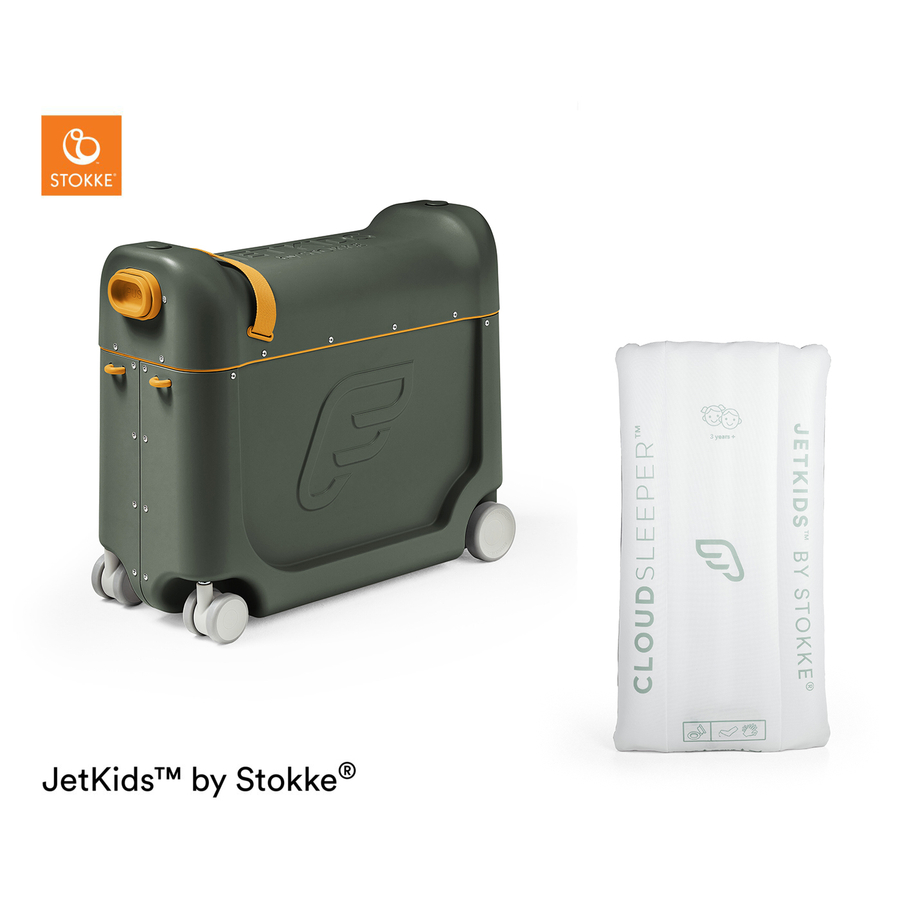 JETKIDS™ BY STOKKE® Aufsitzkoffer BedBox™ Golden Olive und Matratze CloudSleeper™ weiß von Stokke