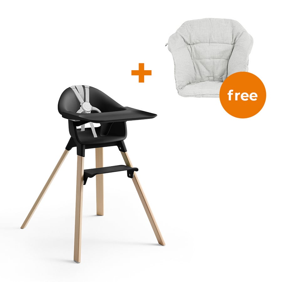 STOKKE® CLIKK™ Hochstuhl Black Natural + gratis Sitzkissen Nordic Grey von Stokke