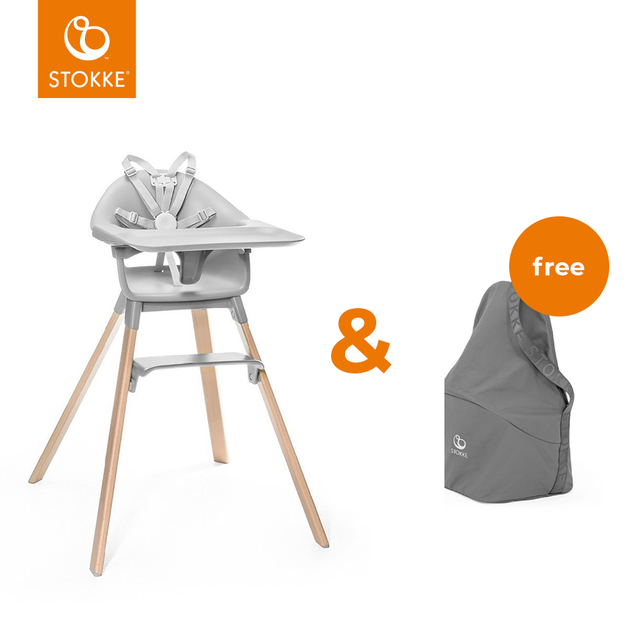 STOKKE® CLIKK™ Hochstuhl Cloud Grey + gratis Chair Travel Bag von Stokke