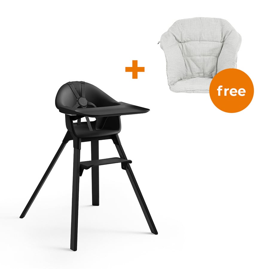 STOKKE® CLIKK™ Hochstuhl Midnight Black + gratis Sitzkissen Nordic Grey von Stokke