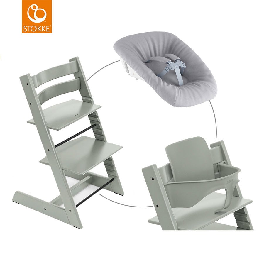 STOKKE® Mega Tripp Trapp® Set Hochstuhl Buche Glacier Green inkl. Newborn Set™ Grey und Baby Set V2 Glacier Green von Stokke