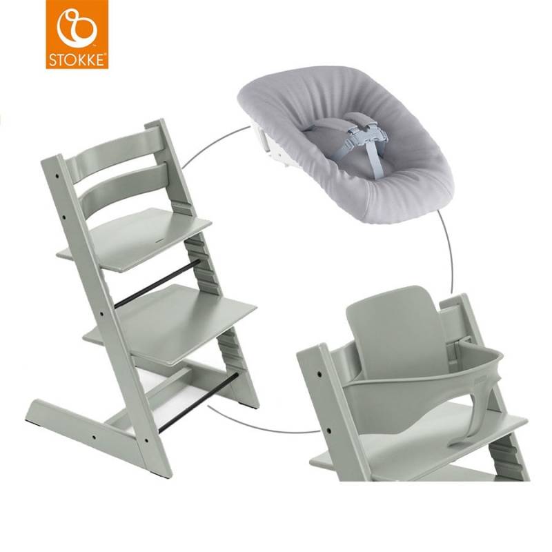 STOKKE® Mega Tripp Trapp® Set Hochstuhl Buche Glacier Green inkl. Newborn Set™ Grey und Baby Set V2 Glacier Green von Stokke