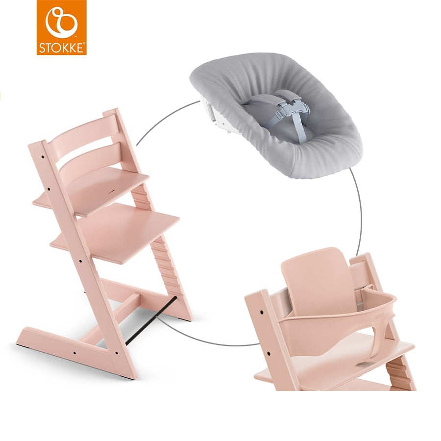 STOKKE® Mega Tripp Trapp® Set Hochstuhl Buche Serene Pink inkl. Newborn Set™ Grey und Baby Set V2 Serene Pink von Stokke