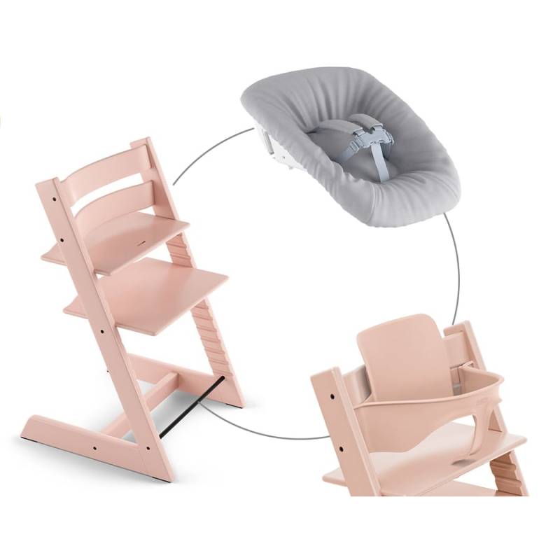 STOKKE® Mega Tripp Trapp® Set Hochstuhl Buche Serene Pink inkl. Newborn Set™ Grey und Baby Set V2 Serene Pink von Stokke