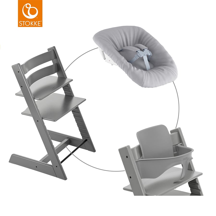 STOKKE® Mega Tripp Trapp® Set Hochstuhl Buche Storm Grey inkl. Newborn Set™ Grey und Baby Set V2 Storm Grey von Stokke