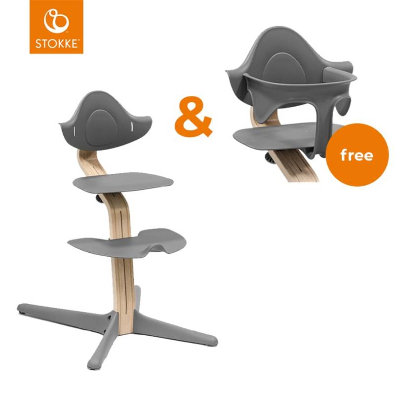 STOKKE® Nomi® Hochstuhl Buche natur / grau + gratis Baby Set grau von Stokke