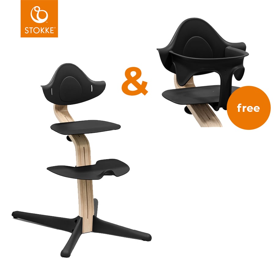 STOKKE® Nomi® Hochstuhl Buche natur / schwarz + gratis Baby Set schwarz von Stokke