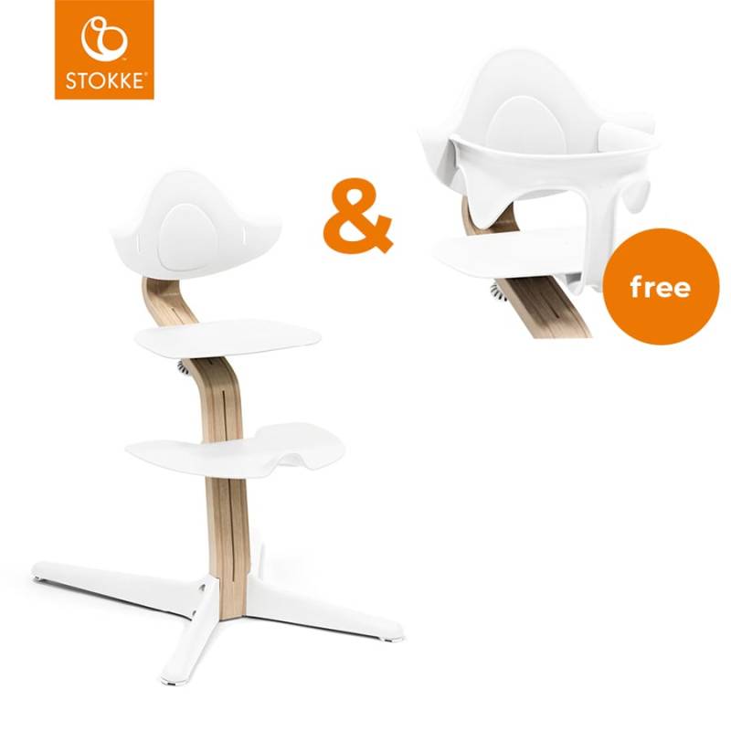 STOKKE® Nomi® Hochstuhl Buche natur / weiß + gratis Baby Set weiß von Stokke