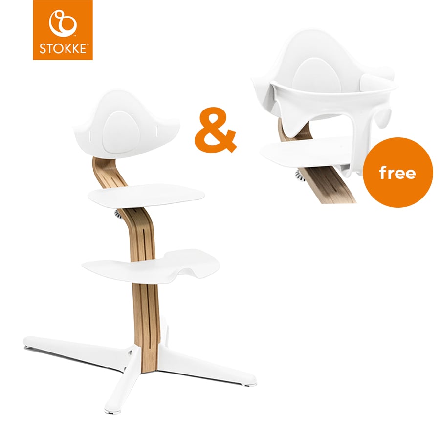 STOKKE® Nomi® Hochstuhl Eiche / weiß + gratis Baby Set weiß von Stokke