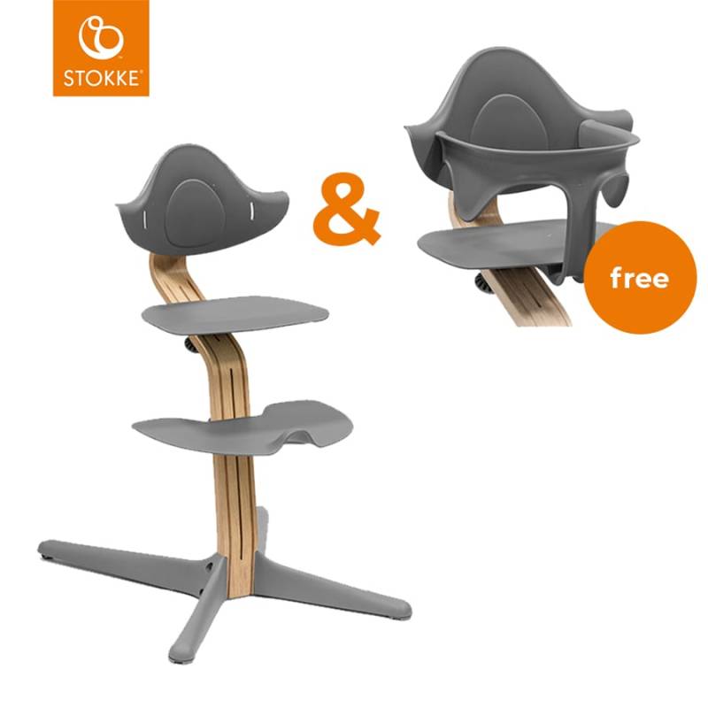 STOKKE® Nomi® Hochstuhl Eiche natur / grau + gratis Baby Set grau von Stokke