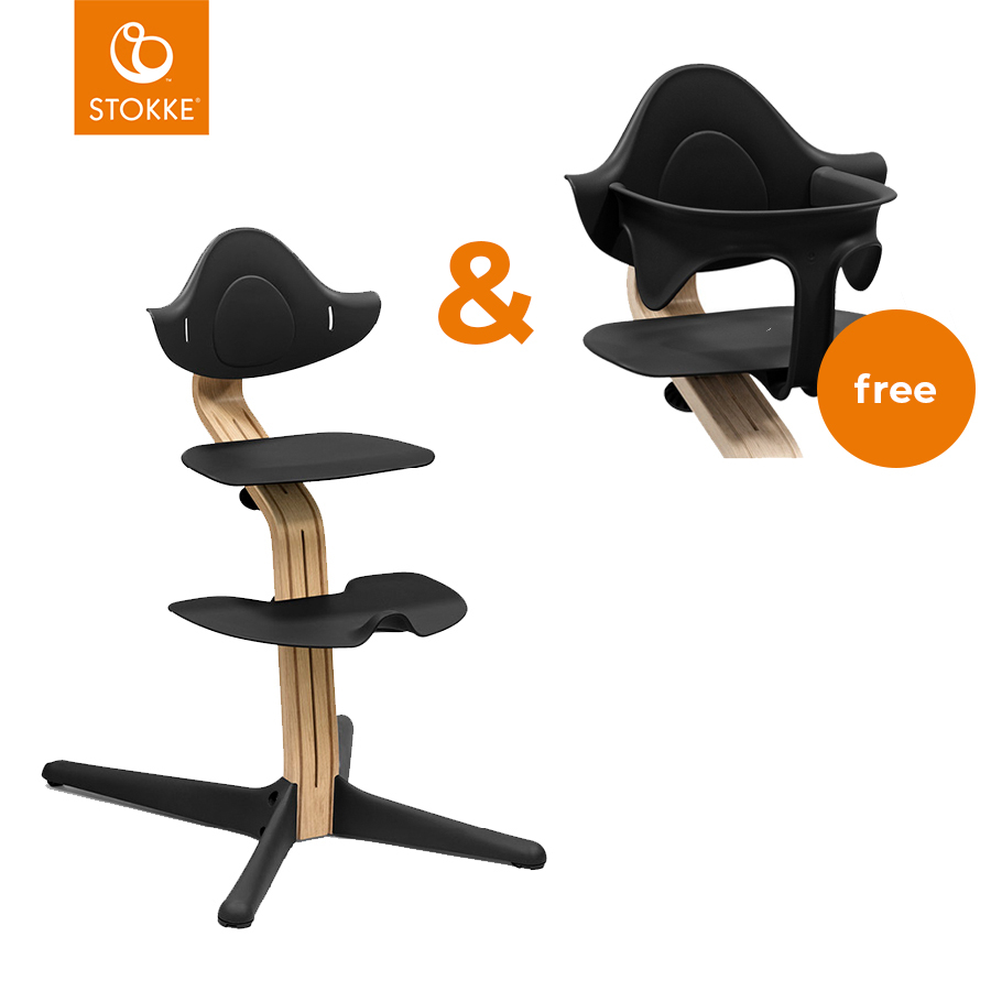 STOKKE® Nomi® Hochstuhl Eiche natur / schwarz + gratis Baby Set schwarz von Stokke