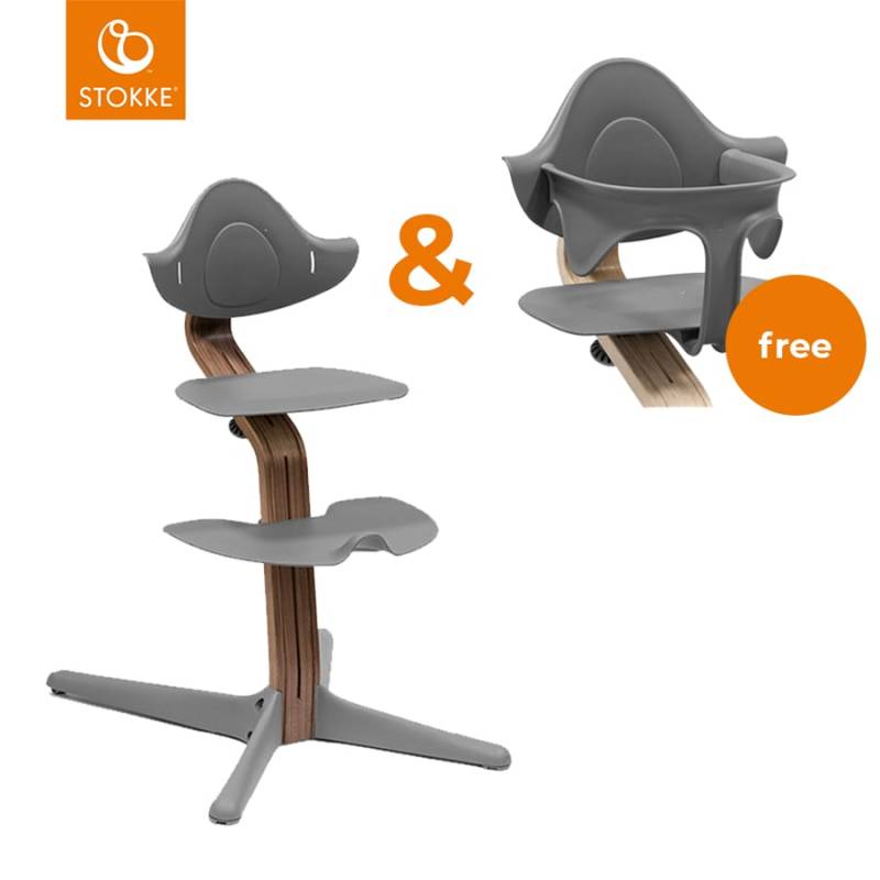 STOKKE® Nomi® Hochstuhl Walnuss / grau + gratis Baby Set grau von Stokke