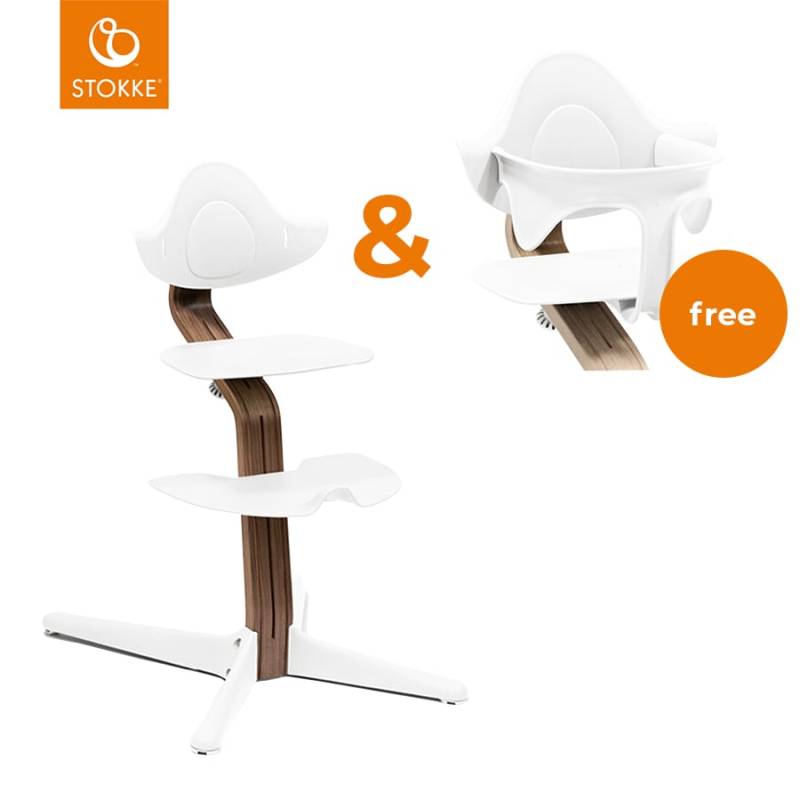 STOKKE® Nomi® Hochstuhl Walnuss / weiß + gratis Baby Set weiß von Stokke