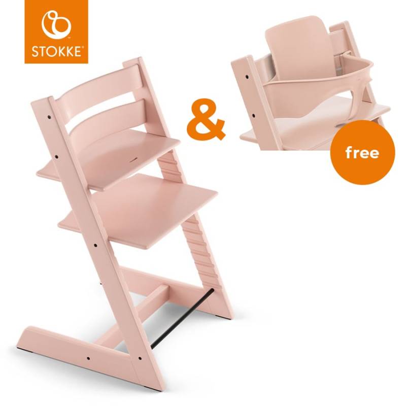 STOKKE® Tripp Trapp® Hochstuhl Buche Serene Pink + Gratis Baby Set V2 Serene Pink von Stokke