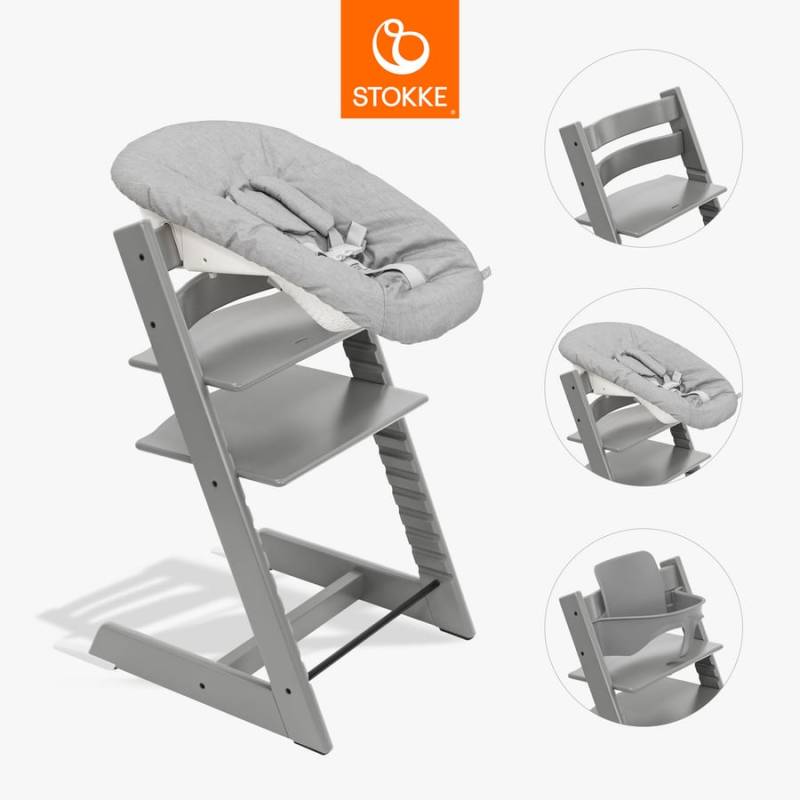 STOKKE® Tripp Trapp® Hochstuhl Buche Storm Grey inkl. Newborn Set™ Grey und Baby Set V2 Storm Grey von Stokke