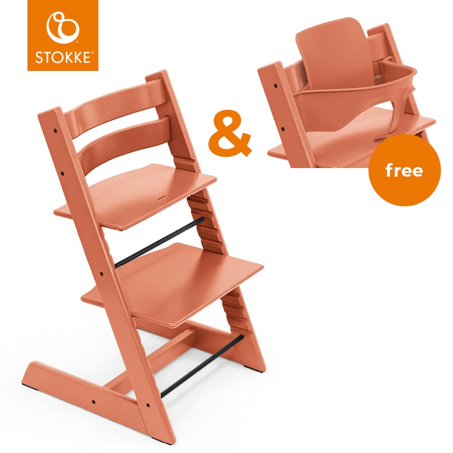 STOKKE® Tripp Trapp® Hochstuhl Buche Terracotta + gratis Baby Set V2 Terracotta von Stokke