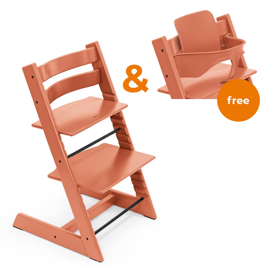 STOKKE® Tripp Trapp® Hochstuhl Buche Terracotta + gratis Baby Set V2 Terracotta von Stokke