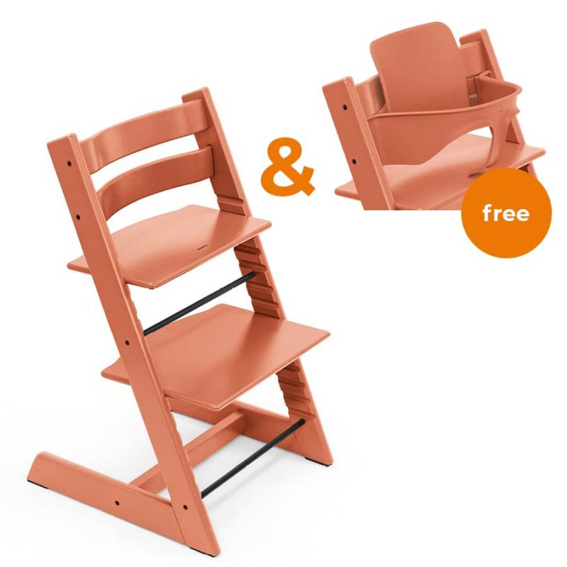 STOKKE® Tripp Trapp® Hochstuhl Buche Terracotta + gratis Baby Set V2 Terracotta von Stokke