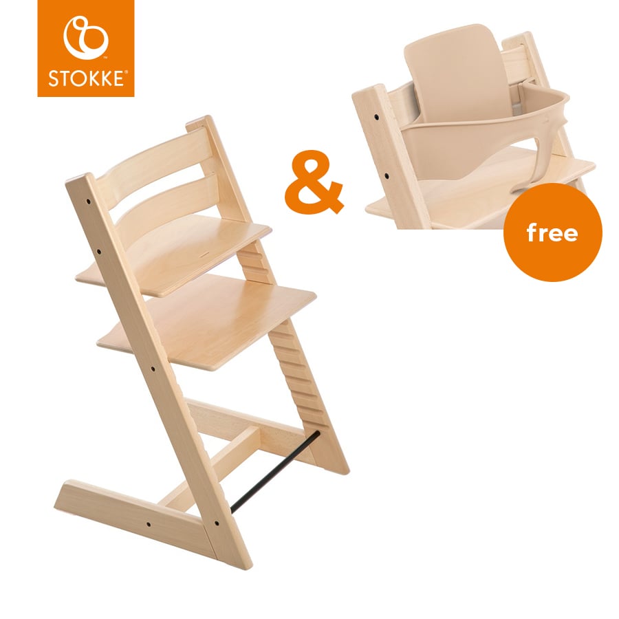 STOKKE® Tripp Trapp® Hochstuhl Buche natur + Gratis Baby Set V2 natur von Stokke