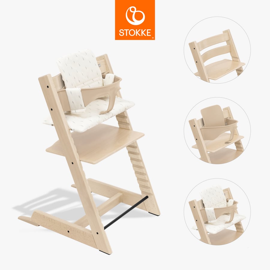 STOKKE® Tripp Trapp® Hochstuhl Buche natur inkl. Kissen Wheat Cream und Baby Set V2 natur von Stokke