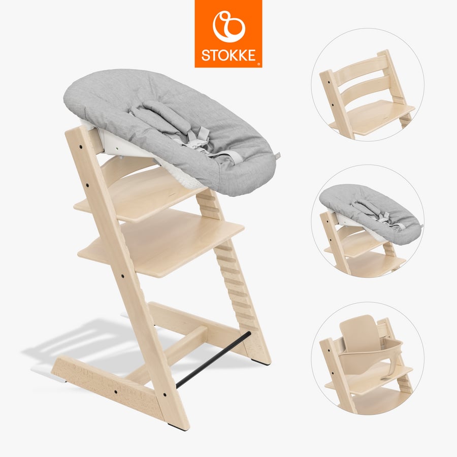 STOKKE® Tripp Trapp® Hochstuhl Buche natur inkl. Newborn Set™ Grey und Baby Set V2 natur von Stokke