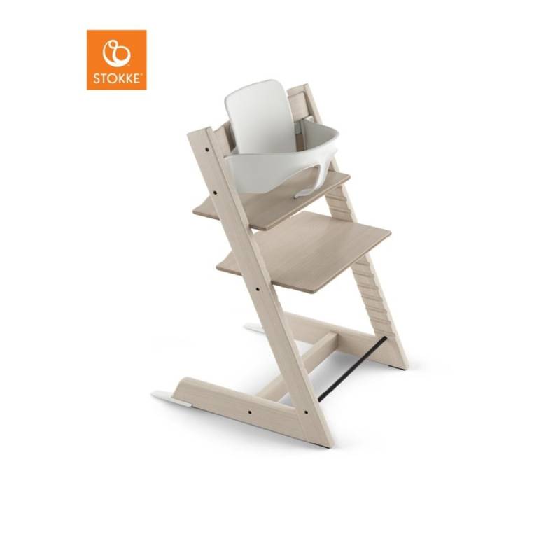 STOKKE® Tripp Trapp® Hochstuhl Buche whitewash inkl. Baby Set V2 weiß von Stokke