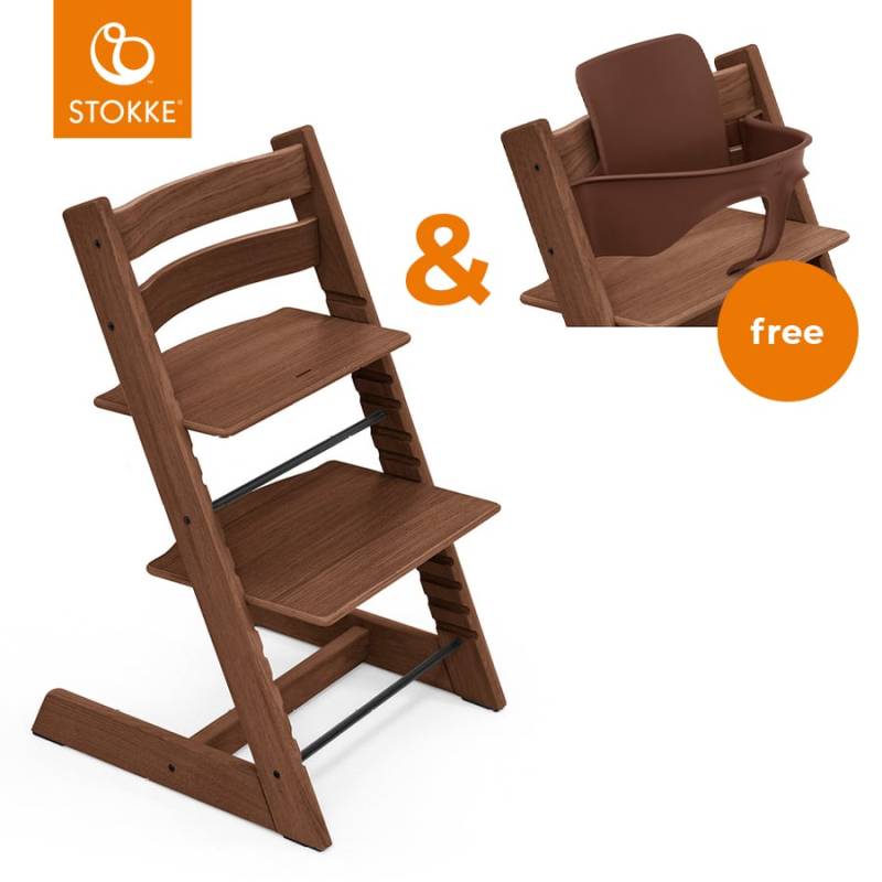 STOKKE® Tripp Trapp® Hochstuhl Oak Warm Brown + gratis Babyset Warm Brown von Stokke