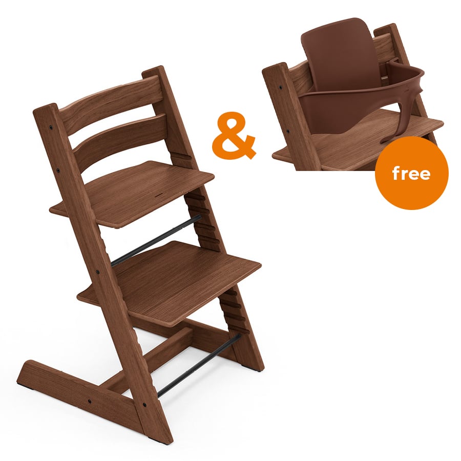 STOKKE® Tripp Trapp® Hochstuhl Oak Warm Brown + gratis Babyset Warm Brown von Stokke