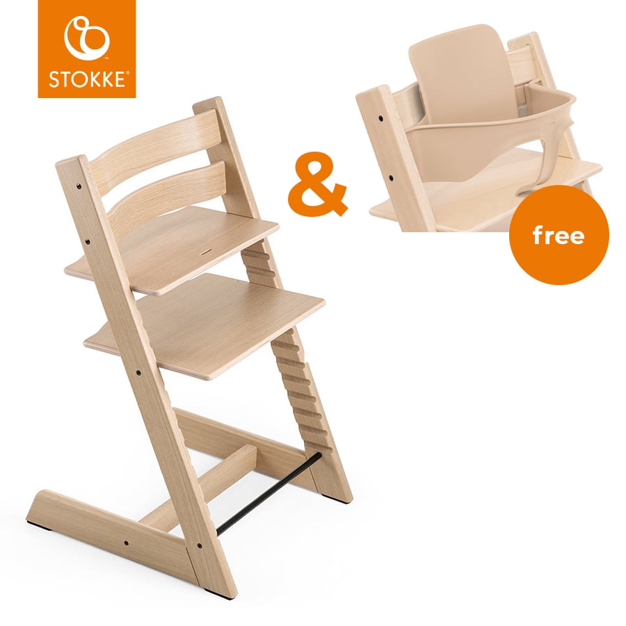 STOKKE® Tripp Trapp® Hochstuhl Oak natur + gratis Baby Set V2 natur von Stokke