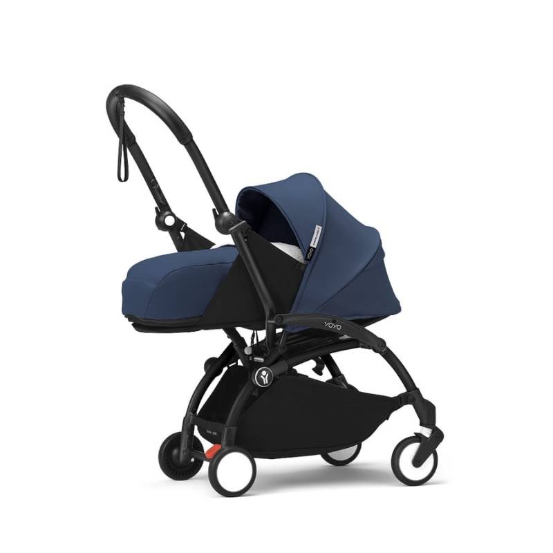 Stokke® Kinderwagen YOYO³ Gestell black inkl. 0+ Neugeborenenaufsatz Air France Blue von Stokke