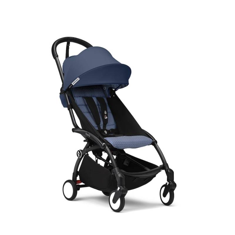 Stokke® Kinderwagen YOYO³ Gestell black inkl. 6+ Textilset Air France Blue von Stokke