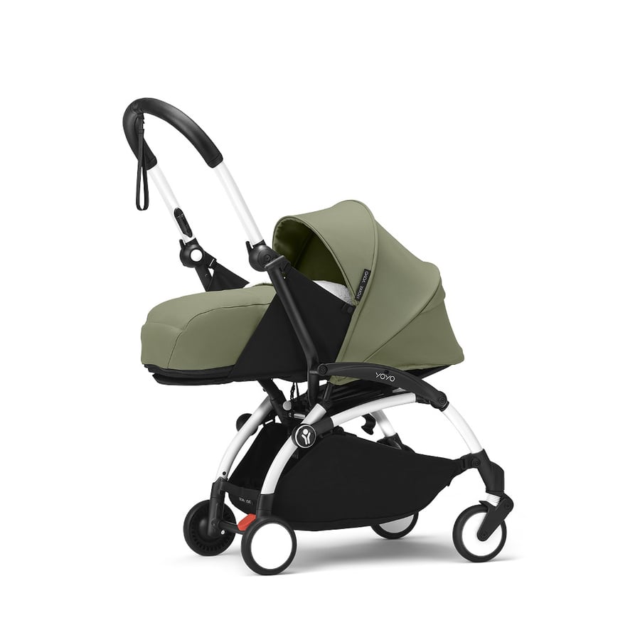 Stokke® Kinderwagen YOYO³ Gestell white inkl. 0+ Neugeborenenaufsatz Olive von Stokke