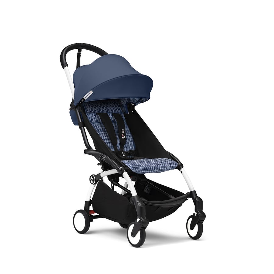 Stokke® Kinderwagen YOYO³ Gestell white inkl. 6+ Textilset Air France Blue von Stokke