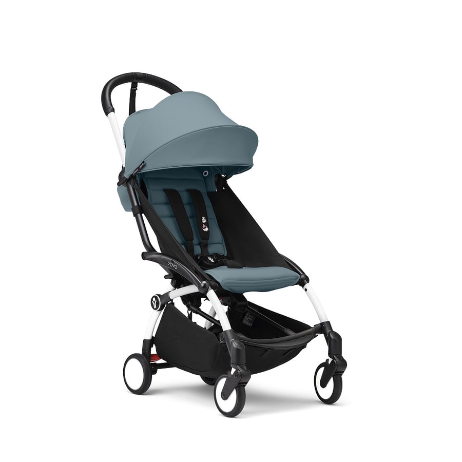 Stokke® Kinderwagen YOYO³ Gestell white inkl. 6+ Textilset Aqua von Stokke