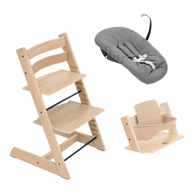 Stokke® Tripp Trapp® Bundle Treppenhochstuhl Eiche inkl. Newbornset deep grey & Babyset von Stokke