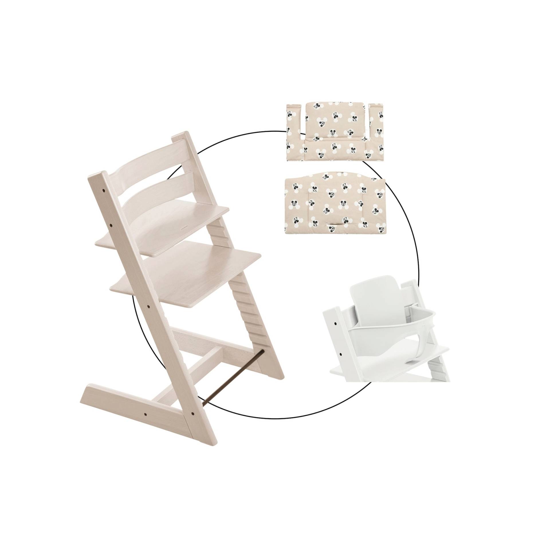 Stokke® Tripp Trapp® Bundle Treppenhochstuhl inkl. Sitzkissen Classic Mickey Signature und Babyset von Stokke